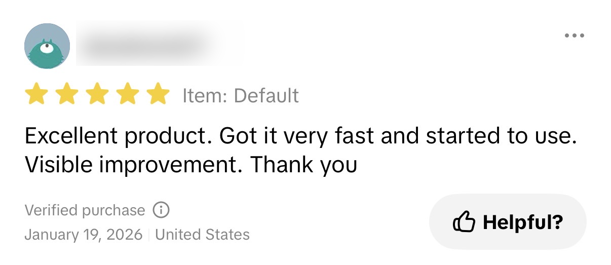 Five-star Eye Health customer review mentioning fast delivery; reviewer name blurred